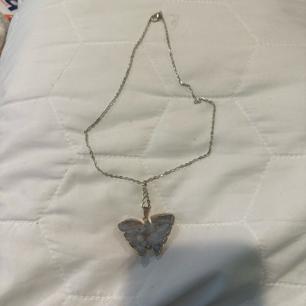 Butterfly geode rock necklace